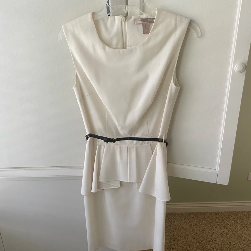 white peplum dress with belt - Picture 4 of 14